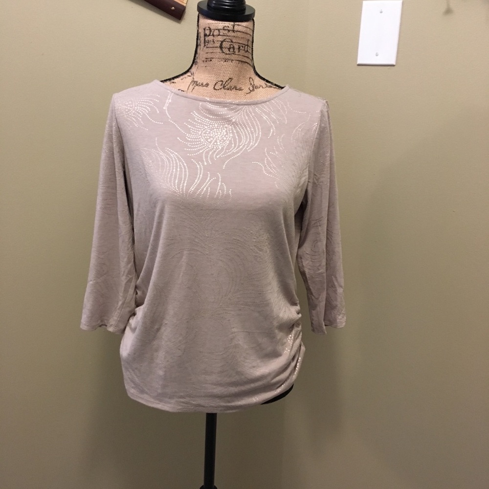 Ruby Rd Petite Sz PM Tan blouse with gold design